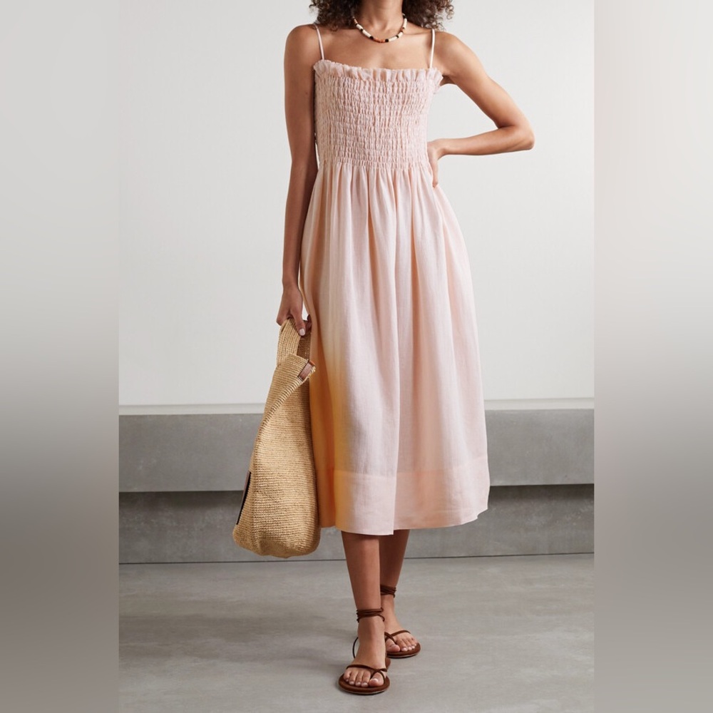 Three Graces London Linen Smocked Dress